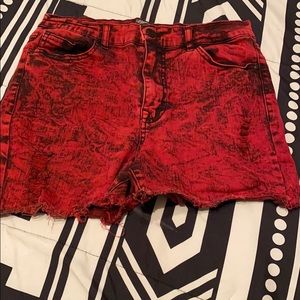 Red acid wash shorts